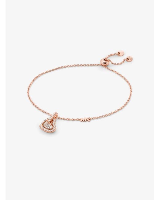 Michael Kors White Mk Precious Metal-Plated Sterling Pavé Heart Bracelet
