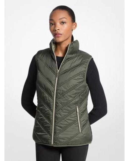Michael Kors Gray Chevron Quilted Logo Print And Nylon Packable Vest