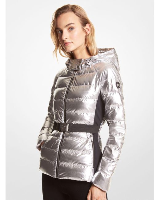 Michael Kors Belted Metallic Puffer Jacket | Lyst