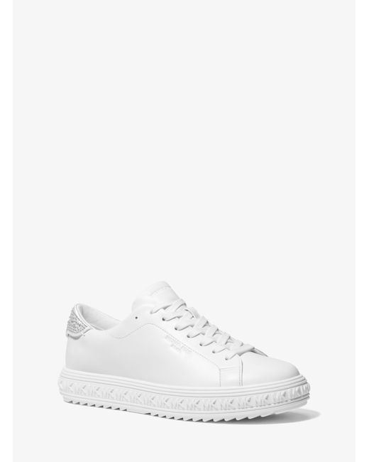 Michael Kors White Grove Embellished Leather Trainers