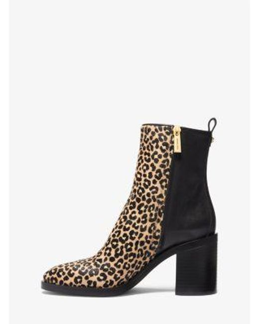 Michael Kors White Mk Regan Leopard Print Calf Hair And Leather Ankle Boot
