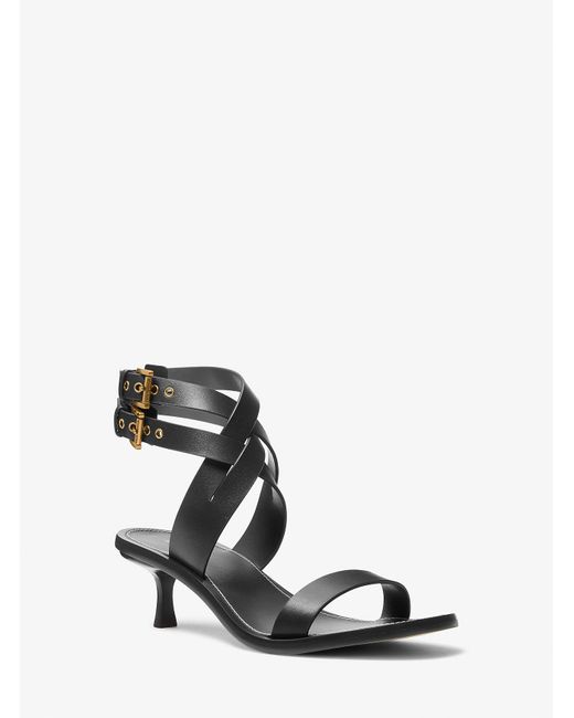 Michael Kors White Mk Irene Leather Kitten Heel Sandal