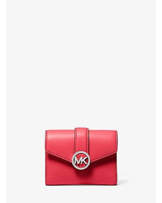 Michael Kors Red Carmen Medium Faux Leather Tri-fold Envelope Wallet
