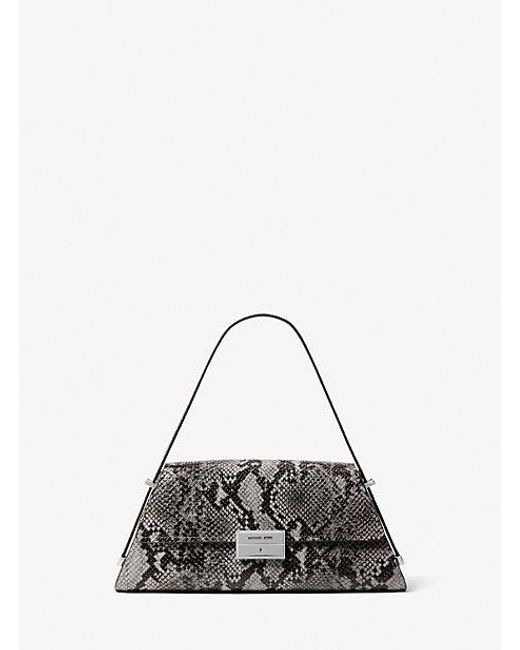 Michael Kors Gray Ludlow Medium Snake Embossed Leather Shoulder Bag