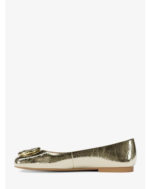 MICHAEL Michael Kors White Mk Milan Crackled Metallic Leather Ballet Flat