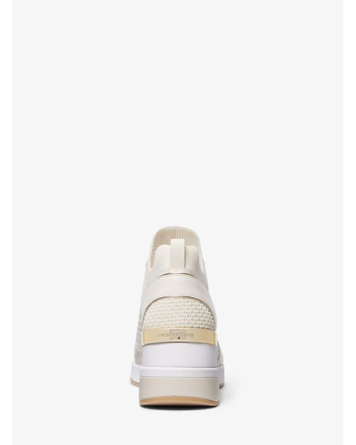 Michael Kors White Mk Georgie Textured Knit And Leather Trainer
