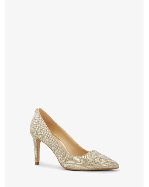 Michael Kors Outlet White Mk Dorothy Flex Embellished Glitter Chain Mesh Pump