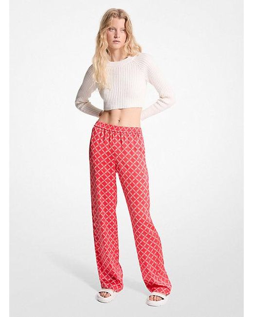 Michael Kors Red Empire Logo Satin Pajama Pants
