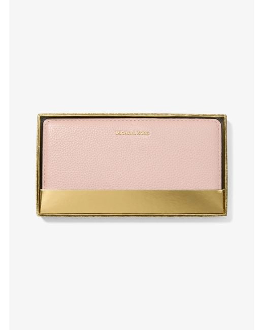 Michael Kors Pink Bryant Large Pebbled Leather Snap-Front Wallet