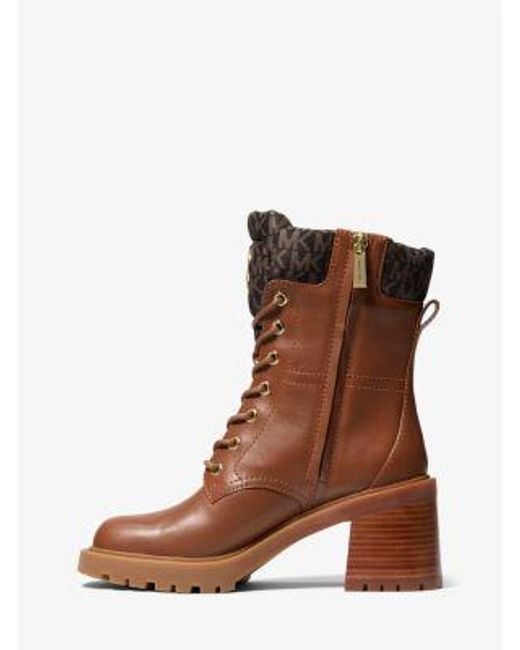 Michael Kors Brown Cade Leather And Signature Logo Combat Boot