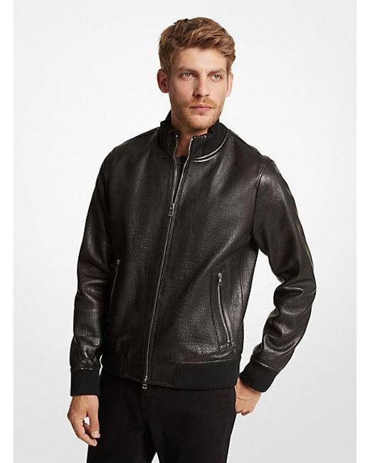 Michael kors deals leather bomber jacket