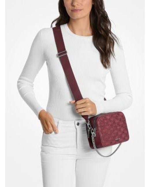 Michael Kors Purple Bryant Medium Burnished Leather Camera Crossbody Bag