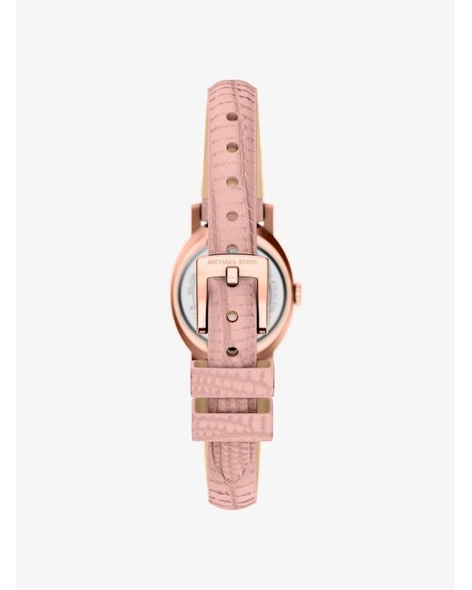 Michael Kors Pink Petite Maude Rose-Tone And Lizard Embossed Leather Watch