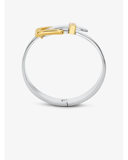 Michael Kors White Gold-tone Or Silver-tone Colby Buckle Bangle Bracelet
