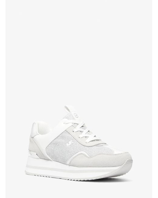 MICHAEL Michael Kors White Mk Raina Glitter Chain-Mesh Platform Trainer