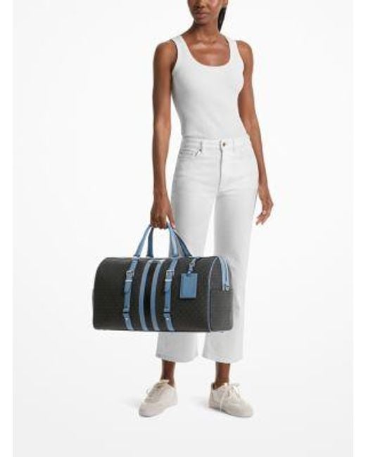 Michael Kors Blue Bedford Extra-Large Signature Logo Striped Weekender Bag