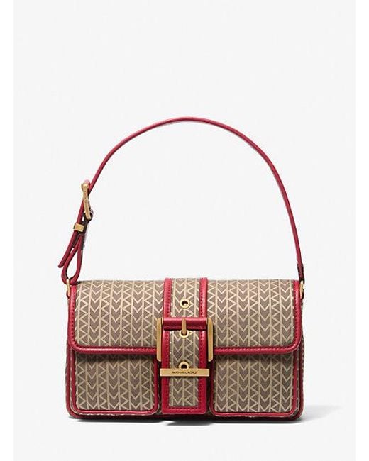 Michael Kors Red Colby Medium Mk2000 Logo Jacquard Shoulder Bag
