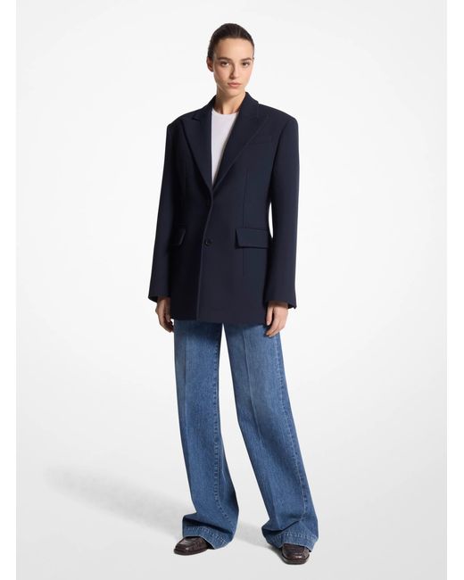 Michael Kors Blue Mk Wool Blend Gabardine Carved Blazer