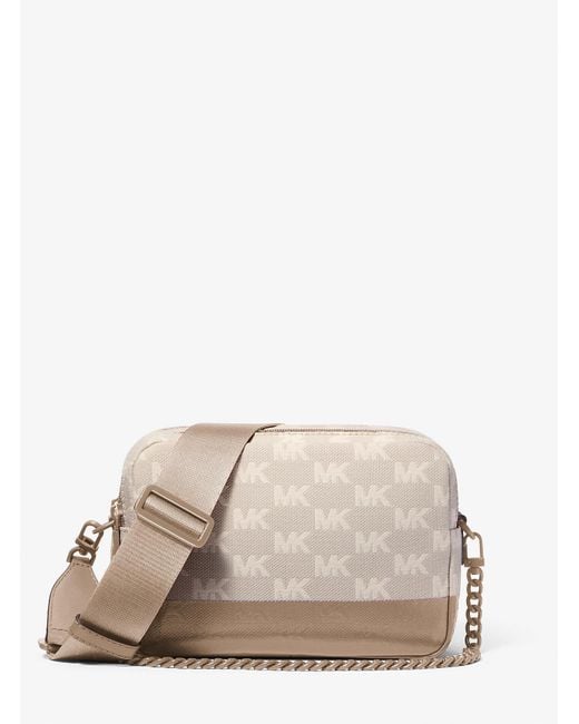 Michael Kors Natural Bryant Medium Two-Tone Logo Jacquard And Leather Camera Crossbody Bag