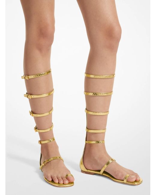 Michael Kors Mk Juliette Metallic Python Embossed Leather Gladiator Sandal