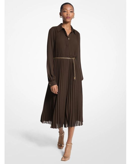 MICHAEL Michael Kors Brown Pleated Georgette Shirtdress