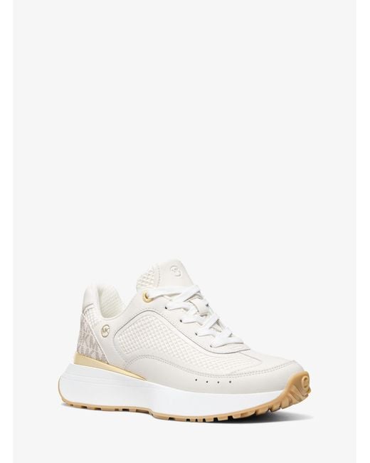 MICHAEL Michael Kors White Mk Ari Mixed-Media Trainer