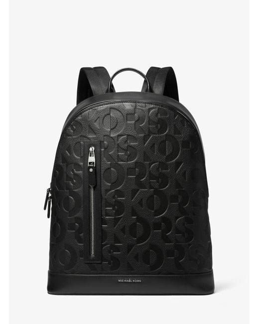 Michael Kors Black Hudson Slim Graphic Logo Embossed Leather Backpack for men