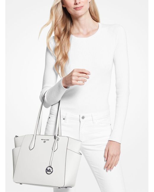 Michael Kors White Marilyn Medium Saffiano Leather Tote Bag