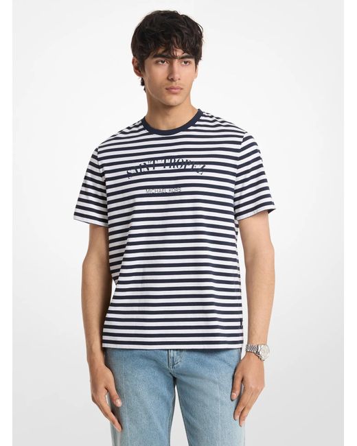 Michael Kors Blue Mk Provence Striped Cotton Jersey T-Shirt for men