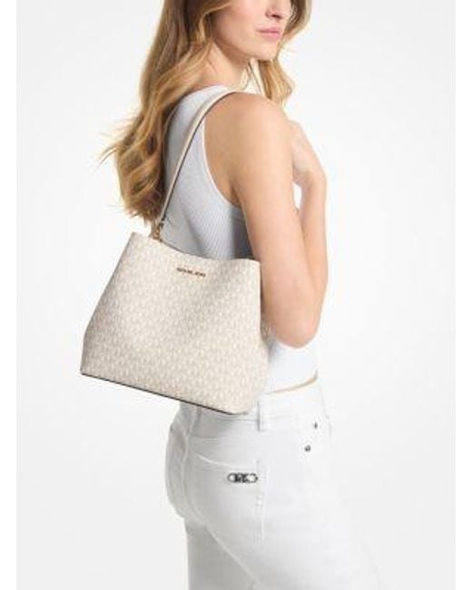 Michael Kors Natural Pratt Medium Signature Logo Shoulder Bag