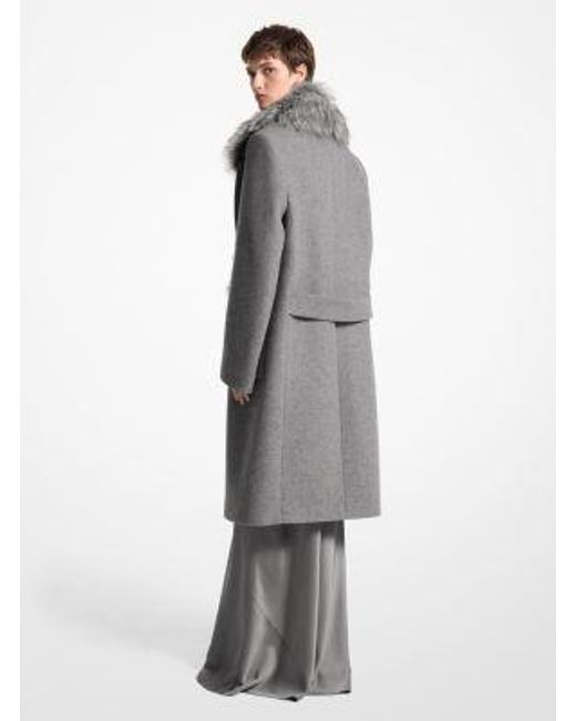 Michael Kors Gray Mk Wool Melton And Faux Fur Double-Breasted Coat