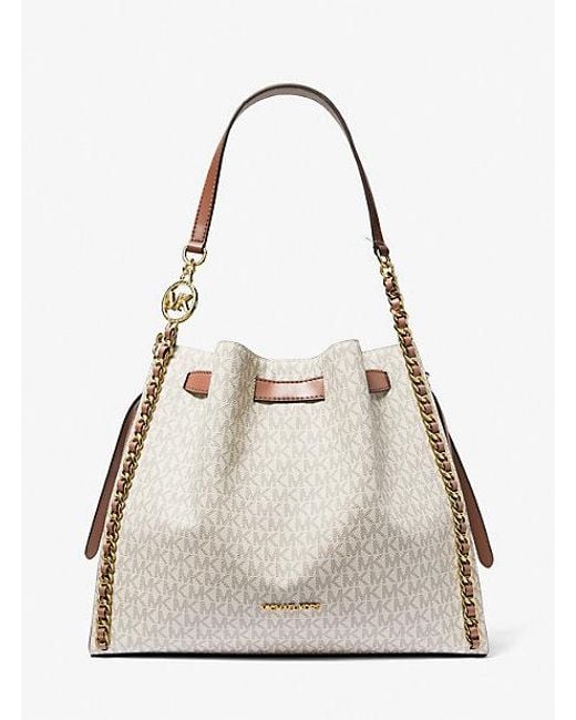 Michael Kors Natural Mina Large Signature Logo Chain Shoulder Bag