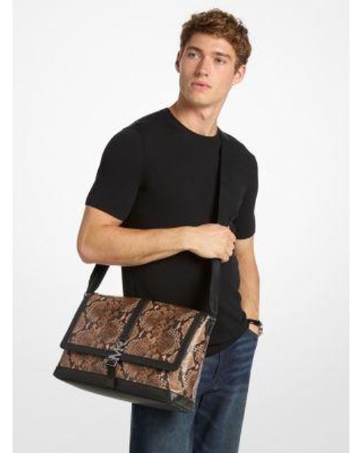 Michael Kors Gray Cyrus Medium Snake Embossed Messenger Bag for men
