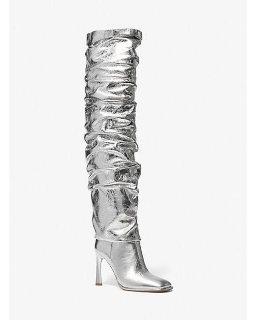 MICHAEL Michael Kors White Mk Kelsea Crackled Metallic Leather Slouchy Boot