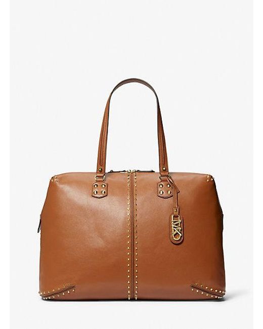 Michael Kors Brown Mk Astor Extra-Large Studded Leather Weekender Bag
