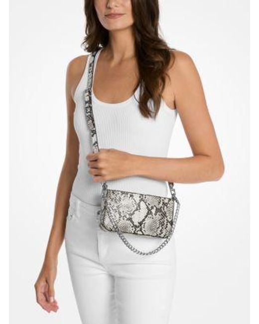 Michael Kors White Bryant Small Snake Embossed Leather Convertible Pochette