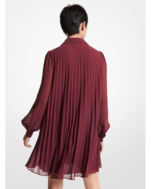 Michael Kors Georgette Pleated Shirtdress in Red Lyst