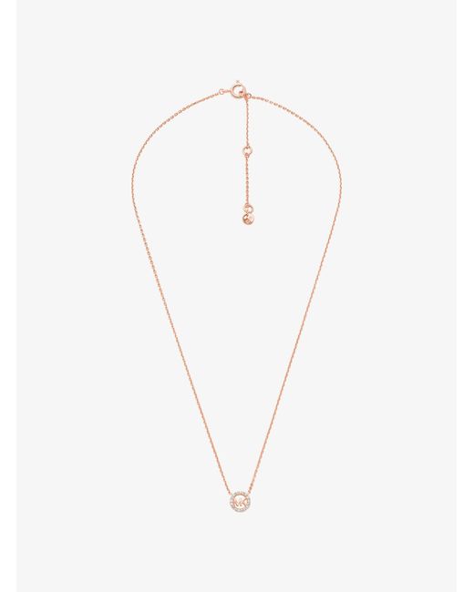 Michael Kors White Mk Fulton Precious-Metal Plated Sterling Pavé Logo Charm Necklace And Earrings Gift Set
