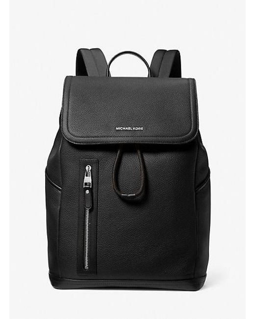 Michael Kors Black Mk Hudson Pebbled Leather Utility Backpack for men