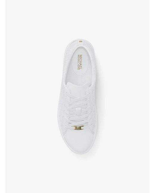 MICHAEL Michael Kors White Mk Keating Logo Embossed Leather Trainers