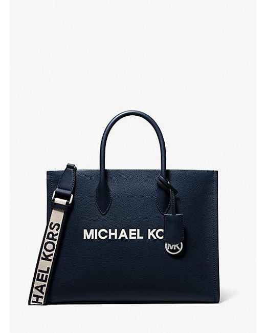 Michael Kors Blue Mirella Medium Pebbled Leather Tote Bag
