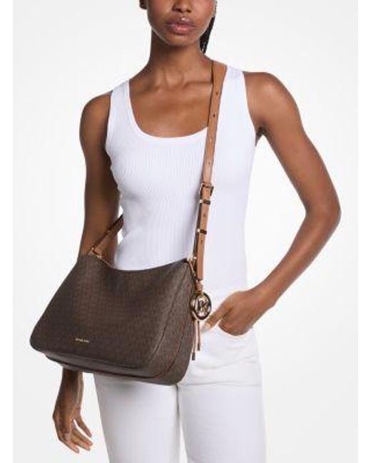 Michael Kors Brown Mk Nolita Medium Signature Logo Shoulder Bag