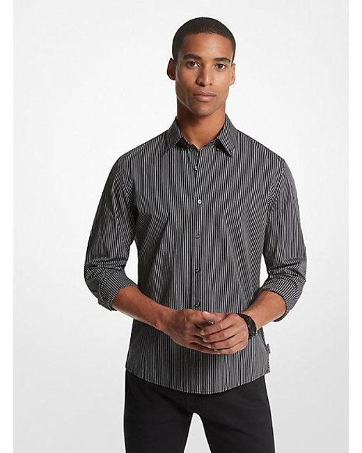 Michael Kors Gray Striped Stretch Cotton Shirt for men