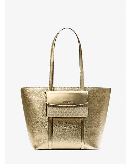 Michael Kors Natural Jet Set Large 2-In-1 Metallic Leather Tote Bag