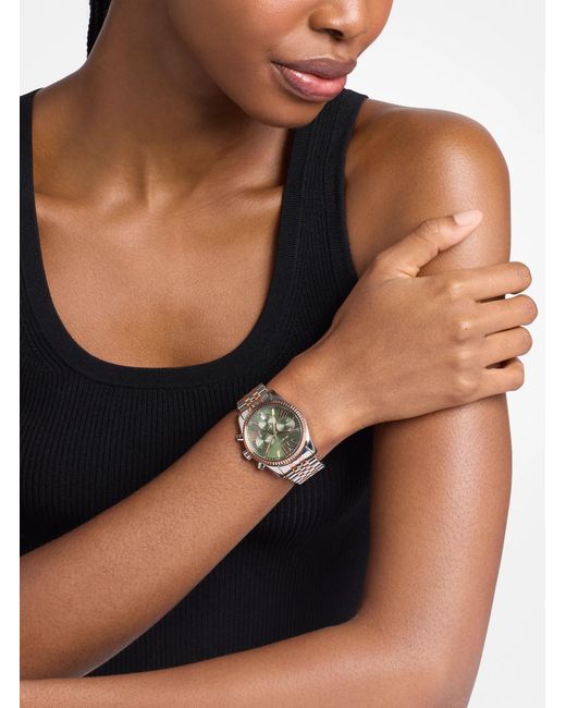 Michael Kors White Mk Lexington Two-Tone Watch