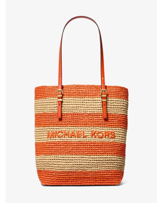 MICHAEL Michael Kors Orange Mk Quinn Large Hand-Crocheted Straw Tote Bag