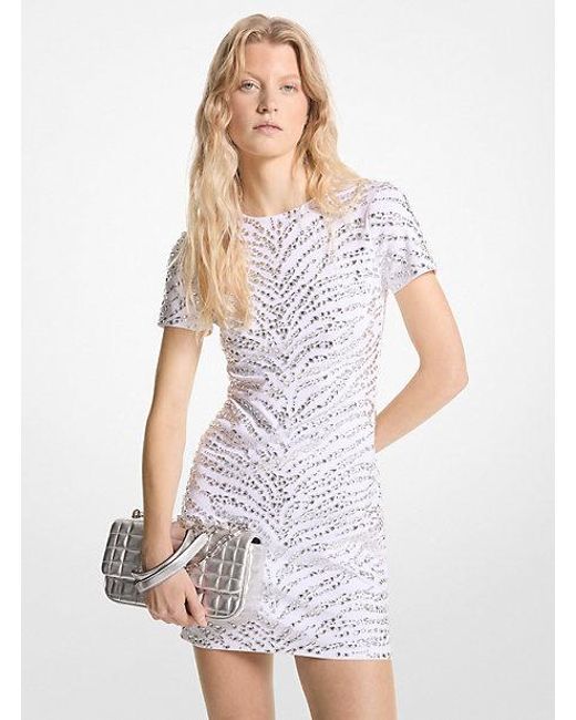 Michael Kors White Zebra Embellished Scuba Dress