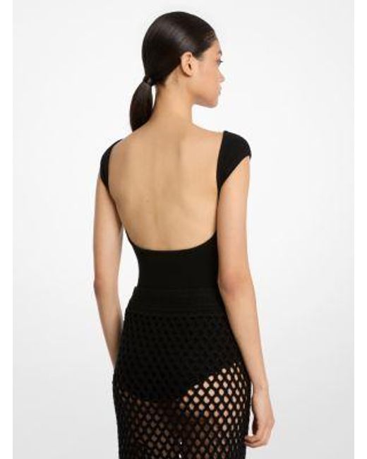 Michael Kors Black Mk Cashmere Blend Backless Bodysuit