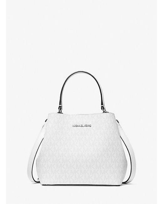 Michael Kors Outlet White Mk Pratt Small Signature Logo Convertible Shoulder Bag