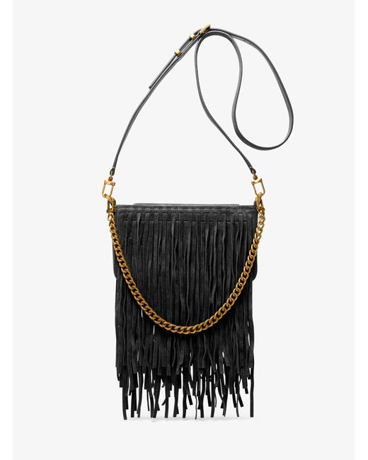 MICHAEL Michael Kors White Bryant Small Fringed Suede Convertible Pochette